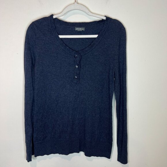 Eddie Bauer Sweater S Lambswool Blend Blue Ruffled Womens Popover Size Small - Picture 6 of 8